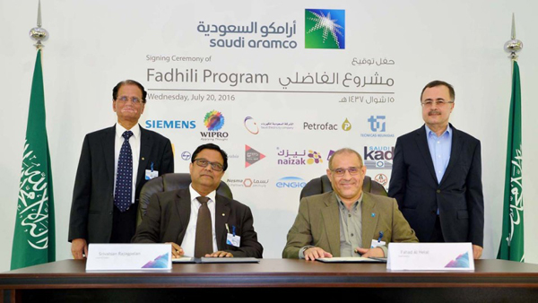 Larsen & Toubro for Fadhili Offshore Facilities sign contract in Dhahran on Wednesday (Photo courtesy of Aramco)